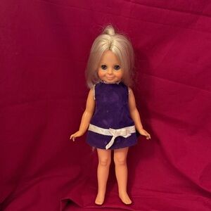 1970s Grow Hair Cousin to Crissy in Velvet Purple Dress with Blonde Hair
